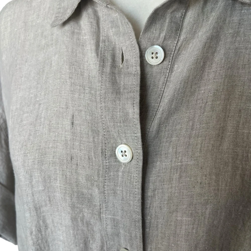Button-Front Tie Waist Linen Dress in Light Beige